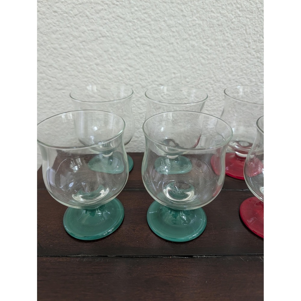 Vtg‎ Luminarc France Colored Base Tulip Glasses Lot of 8 Red Green Pedestal Rare